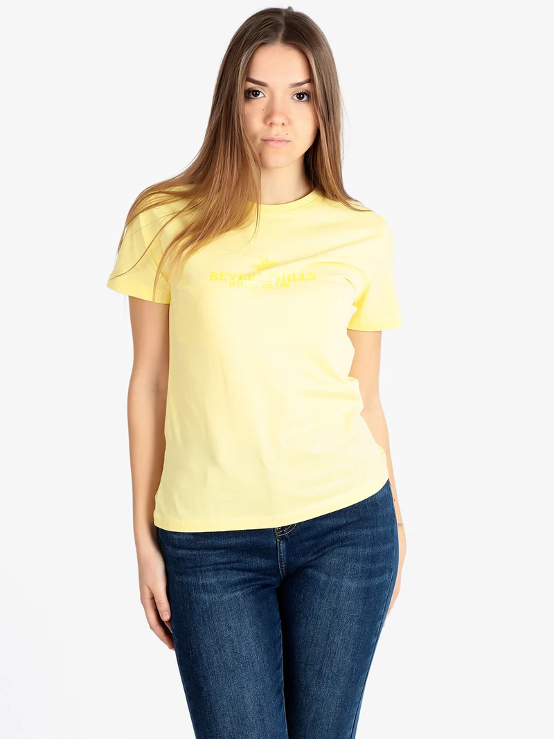 T-shirt donna manica corta in cotone - giallo