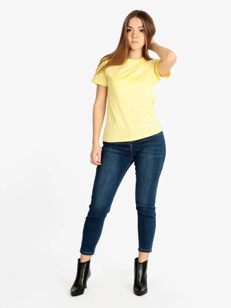 T-shirt donna manica corta in cotone - giallo
