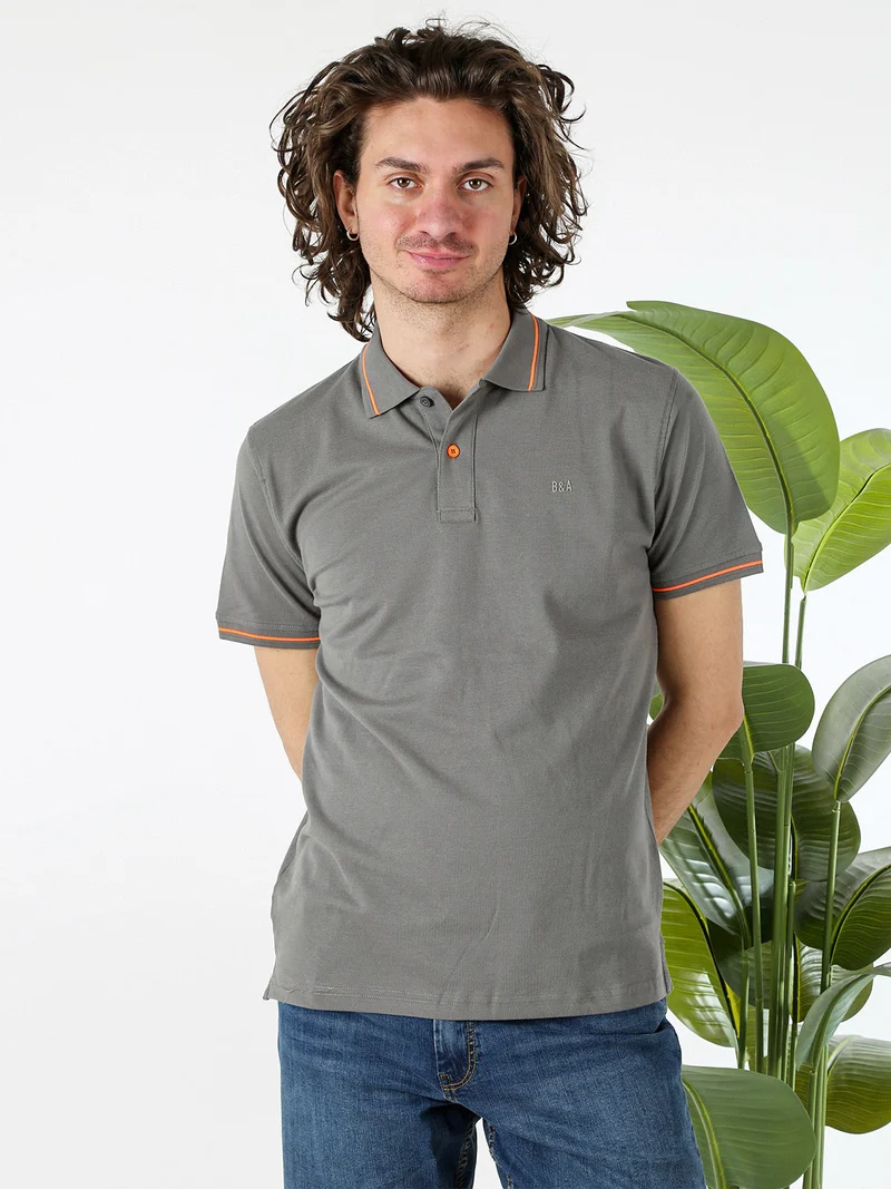 Polo da uomo in cotone a maniche corte con logo davanti e dietro - antracite