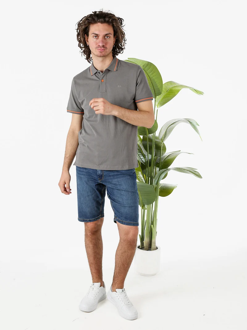 Polo da uomo in cotone a maniche corte con logo davanti e dietro - antracite