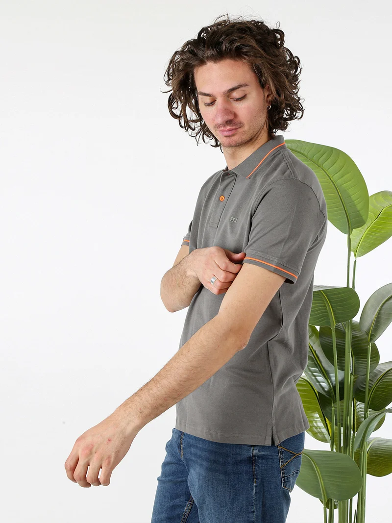 Polo da uomo in cotone a maniche corte con logo davanti e dietro - antracite