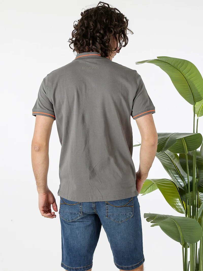 Polo da uomo in cotone a maniche corte con logo davanti e dietro - antracite