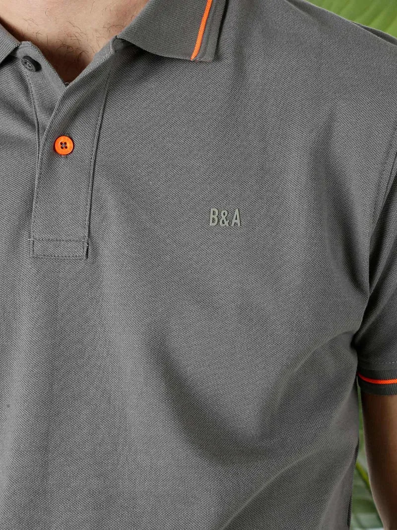 Polo da uomo in cotone a maniche corte con logo davanti e dietro - antracite