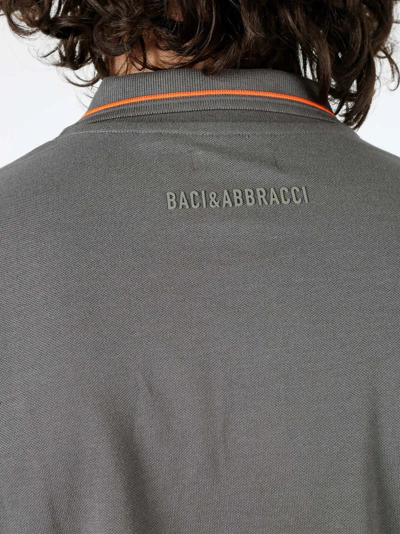 Polo da uomo in cotone a maniche corte con logo davanti e dietro - antracite