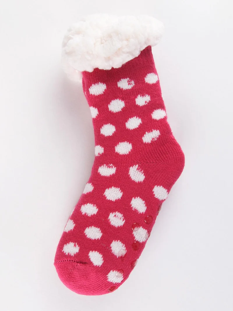 Calze antiscivolo a pois con pelo - fucsia