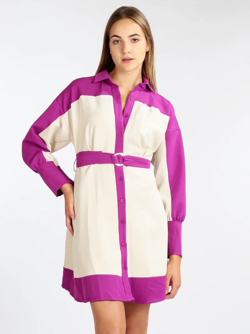 Abito donna bicolor con cintura - porpora