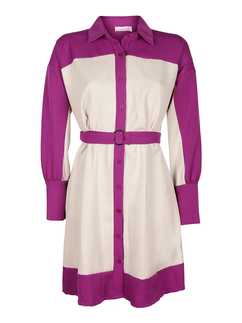 Abito donna bicolor con cintura - porpora