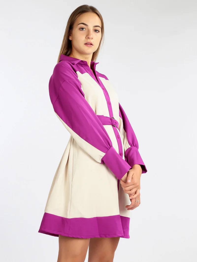 Abito donna bicolor con cintura - porpora