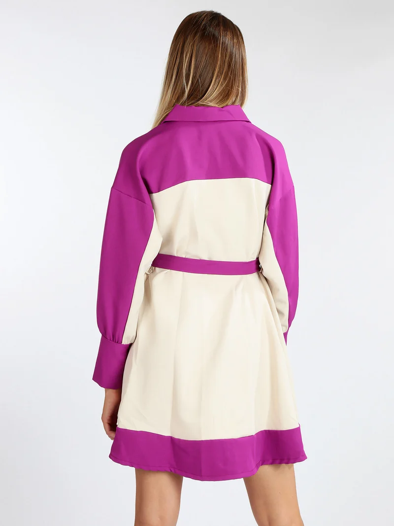 Abito donna bicolor con cintura - porpora