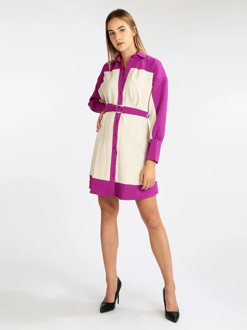 Abito donna bicolor con cintura - porpora