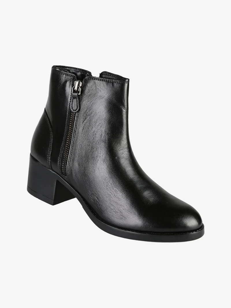 Stivaletti donna in pelle con tacco largo - nero
