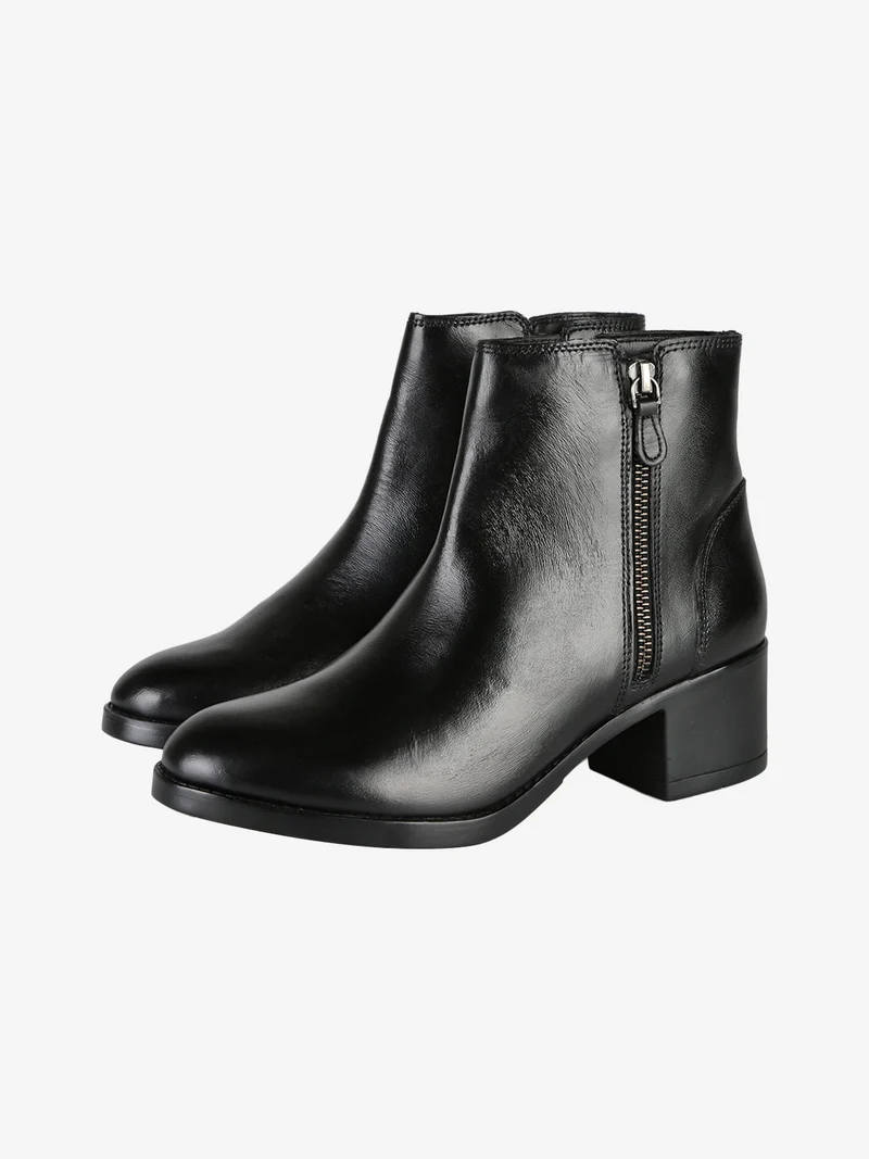 Stivaletti donna in pelle con tacco largo - nero
