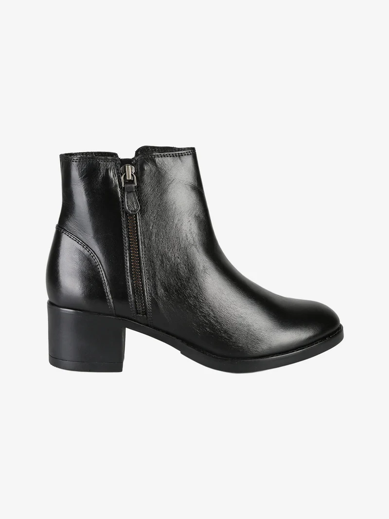 Stivaletti donna in pelle con tacco largo - nero