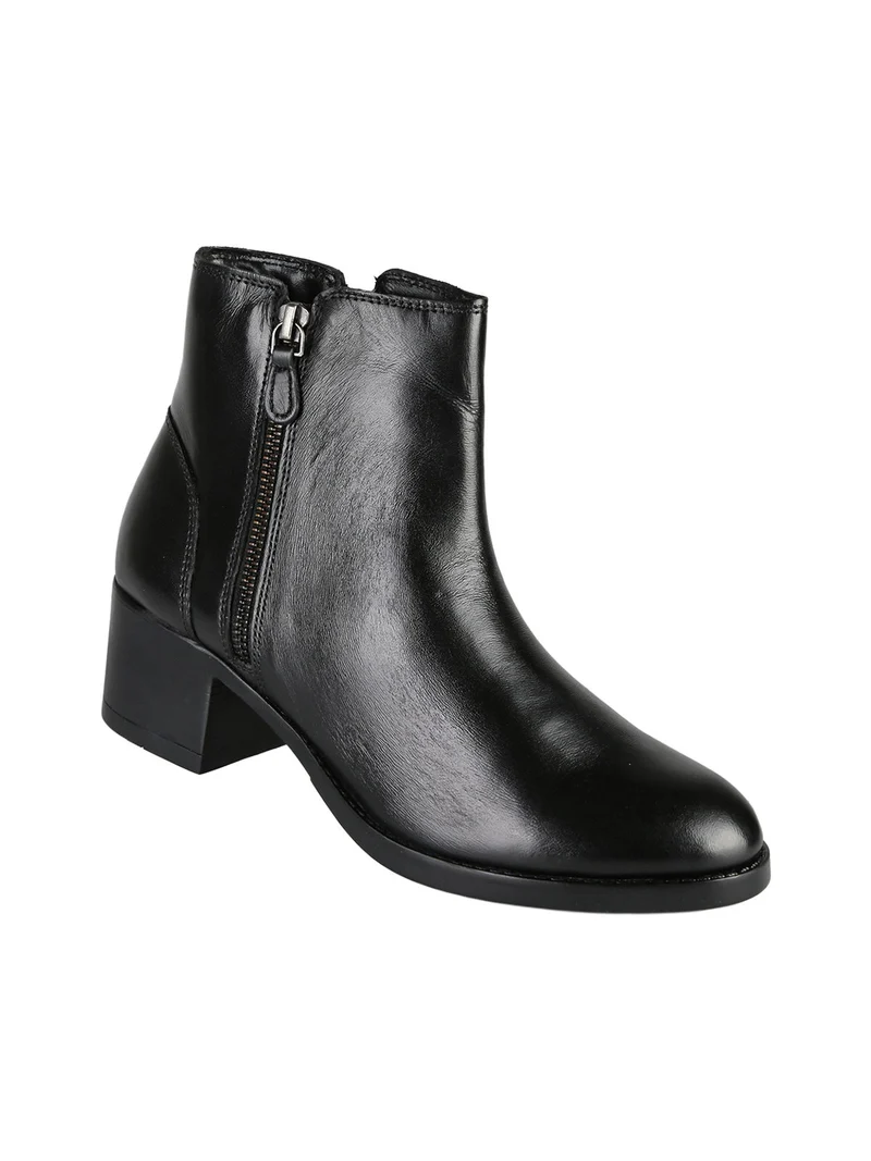 Stivaletti donna in pelle con tacco largo - nero