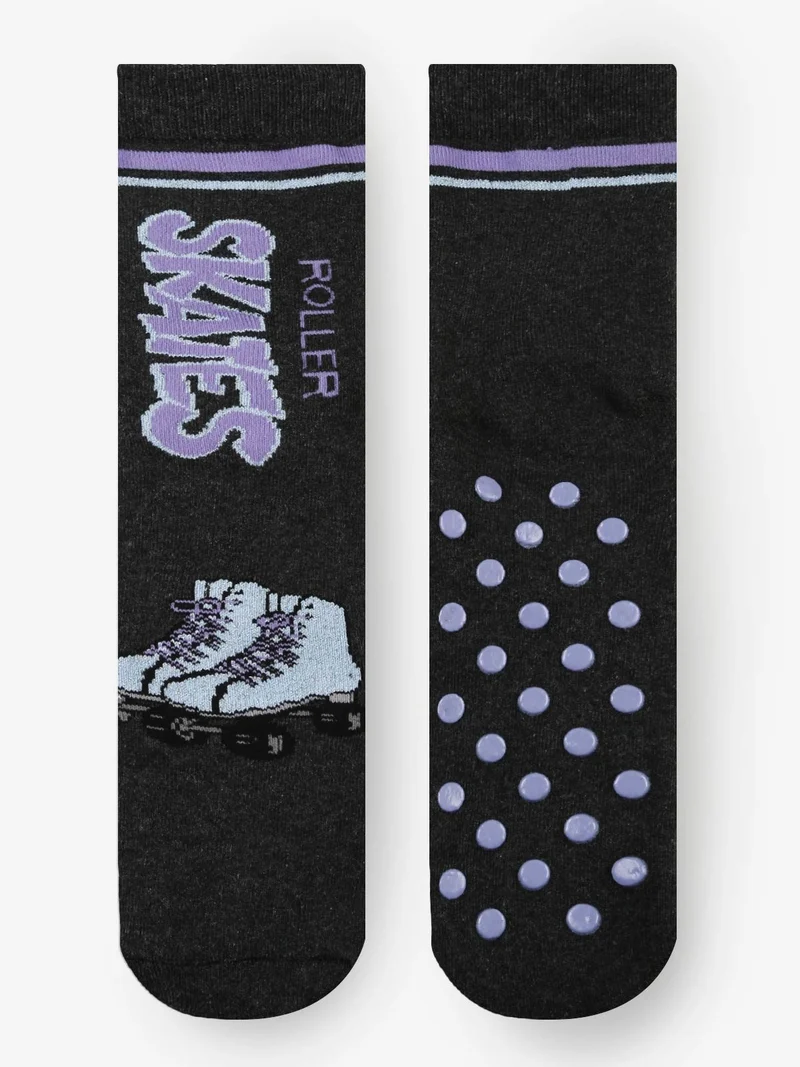 Calze antiscivolo da bambina con stampe - grigio scuro