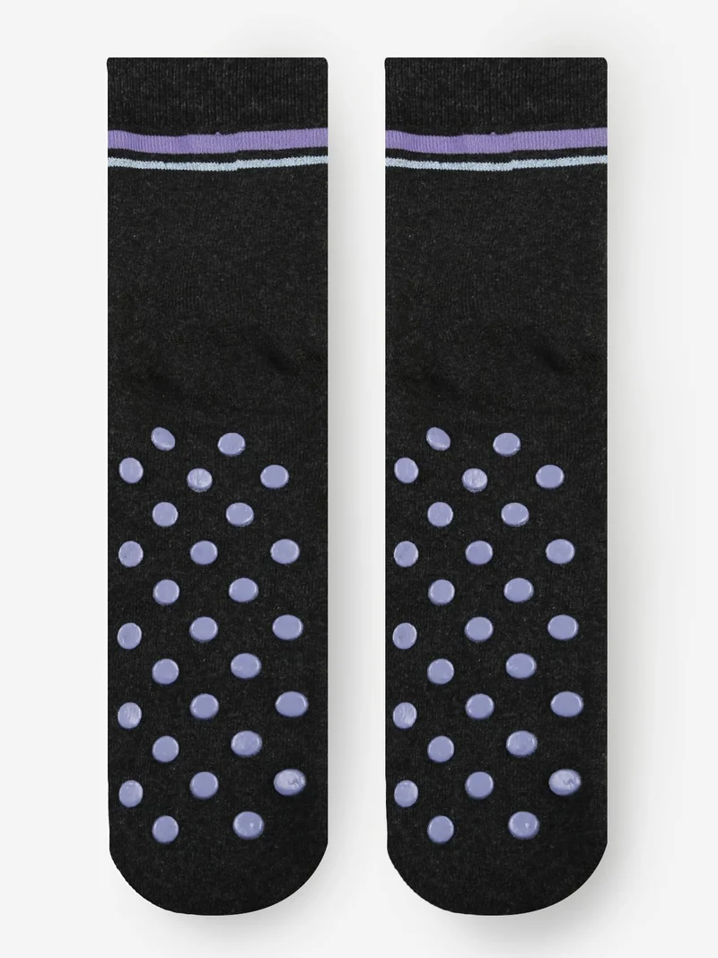 Calze antiscivolo da bambina con stampe - grigio scuro