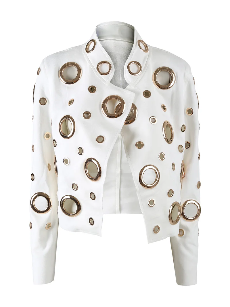 Giacca donna in tessuto scamosciato con anelli - bianco
