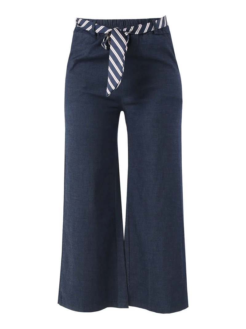 Pantaloni donna culotte effetto jeans con cintura a foulard - jeans