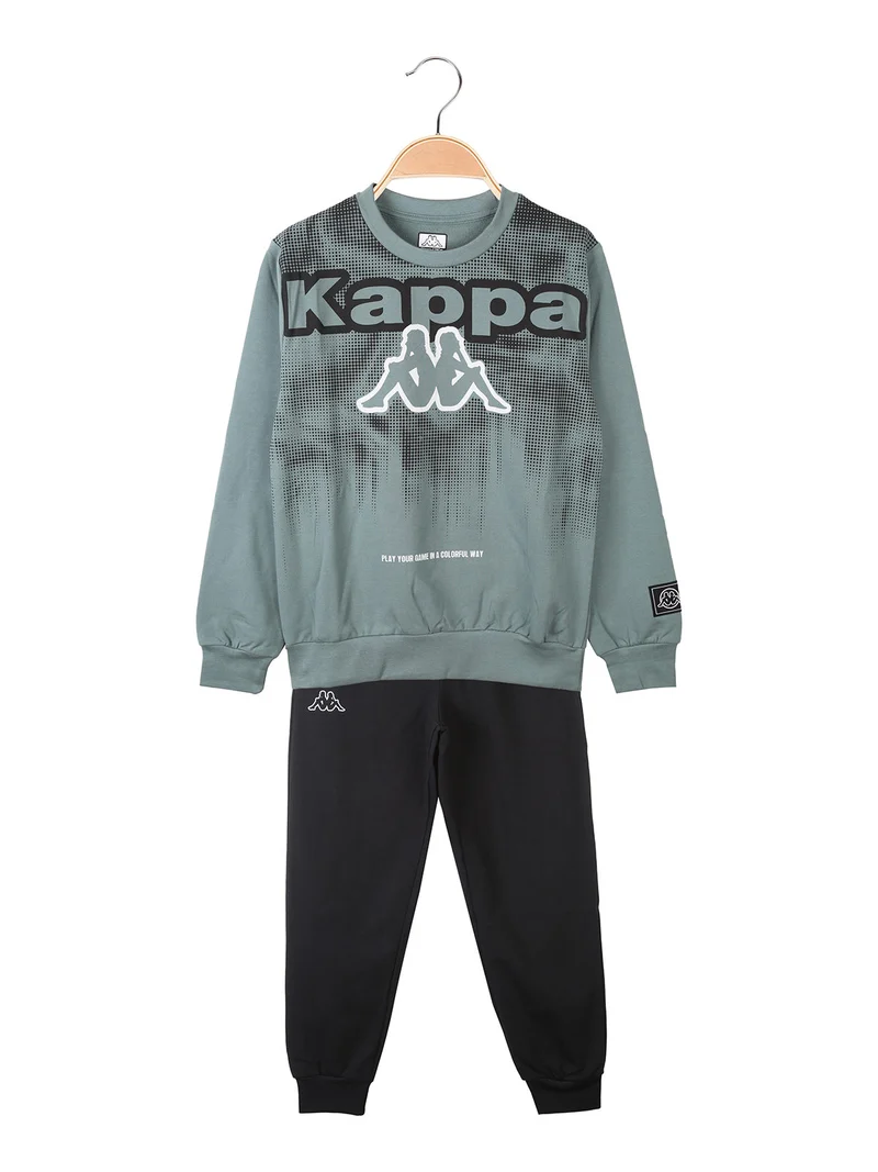 Completo tuta da ragazzo in cotone con felpa girocollo e pantaloni con polsini - acqua marina