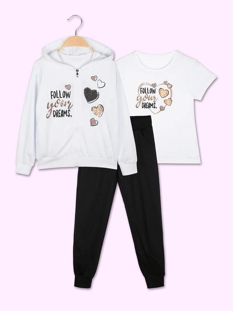 Completo tuta 3 pezzi da bambina con cappuccio e zip - bianco
