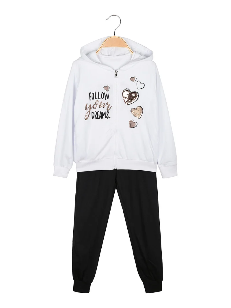 Completo tuta 3 pezzi da bambina con cappuccio e zip - bianco