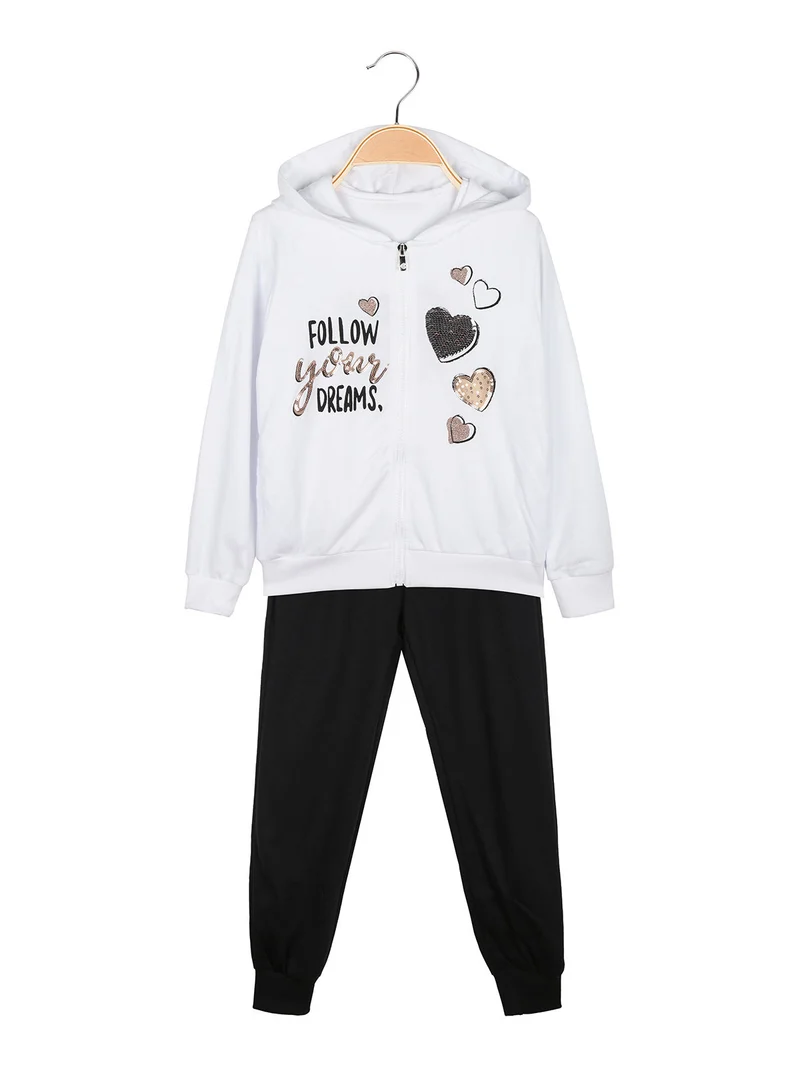 Completo tuta 3 pezzi da bambina con cappuccio e zip - bianco
