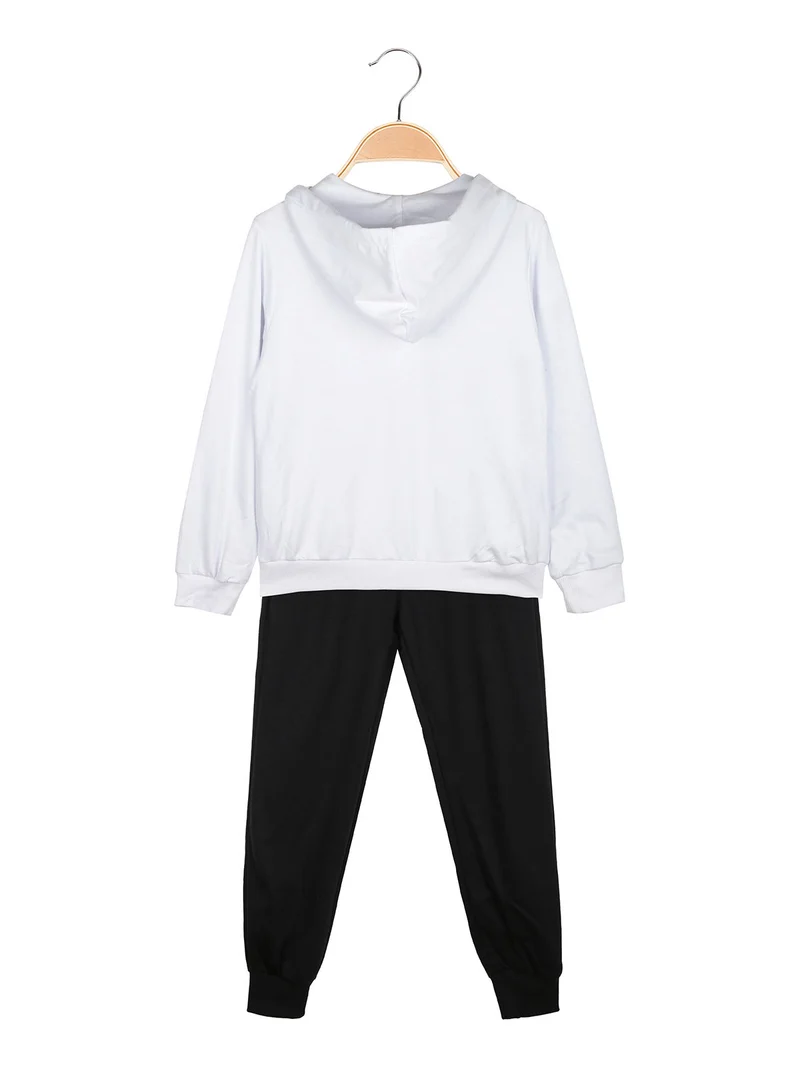 Completo tuta 3 pezzi da bambina con cappuccio e zip - bianco