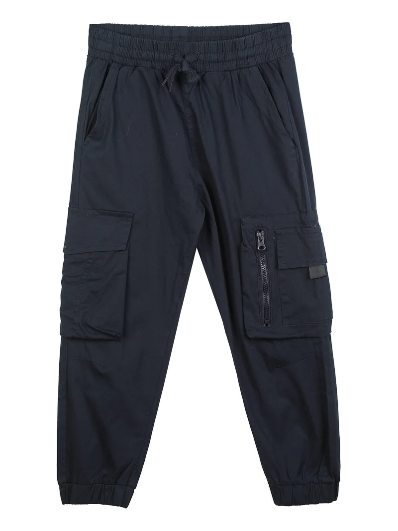 Pantaloni da bambino in cotone con tasconi e polsini - blu scuro