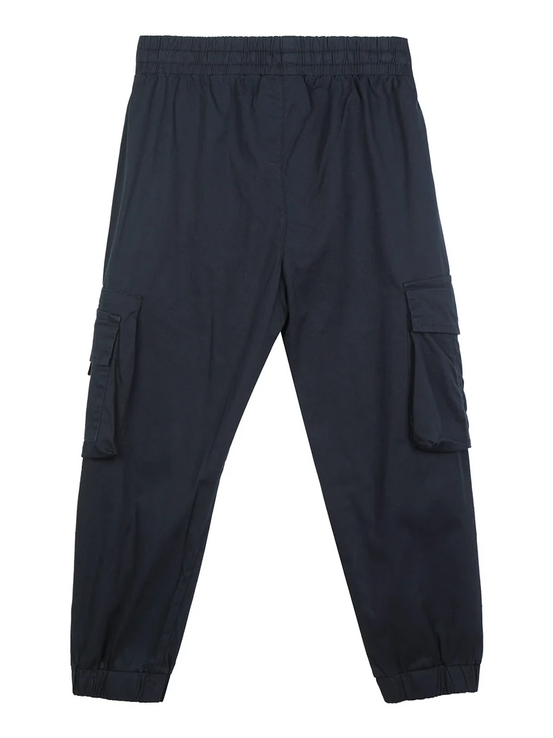 Pantaloni da bambino in cotone con tasconi e polsini - blu scuro