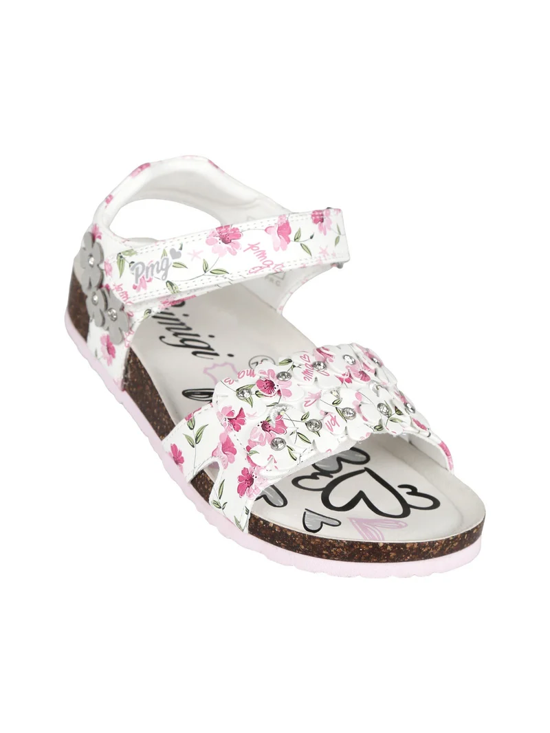 Sandali da bambina con fiori - fucsia