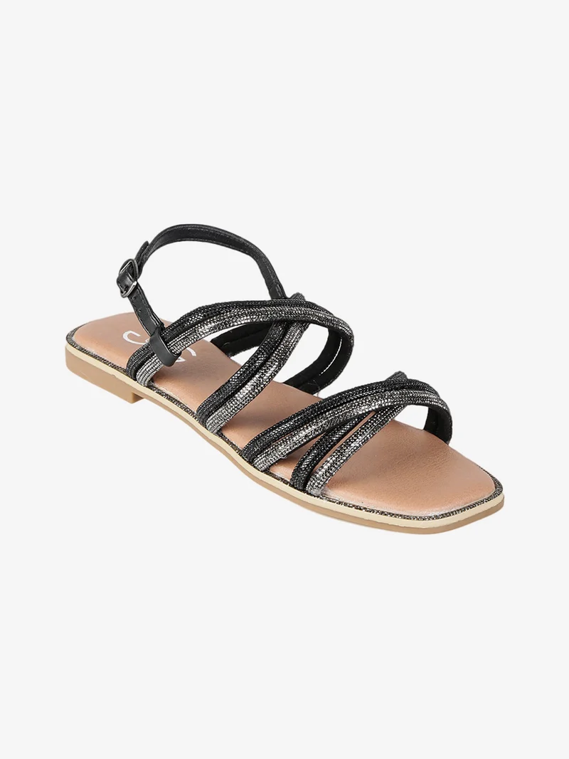Sandali donna con fascette intrecciate - nero