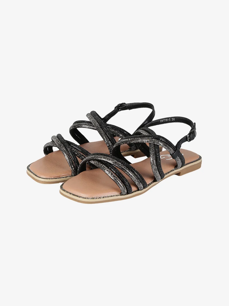 Sandali donna con fascette intrecciate - nero
