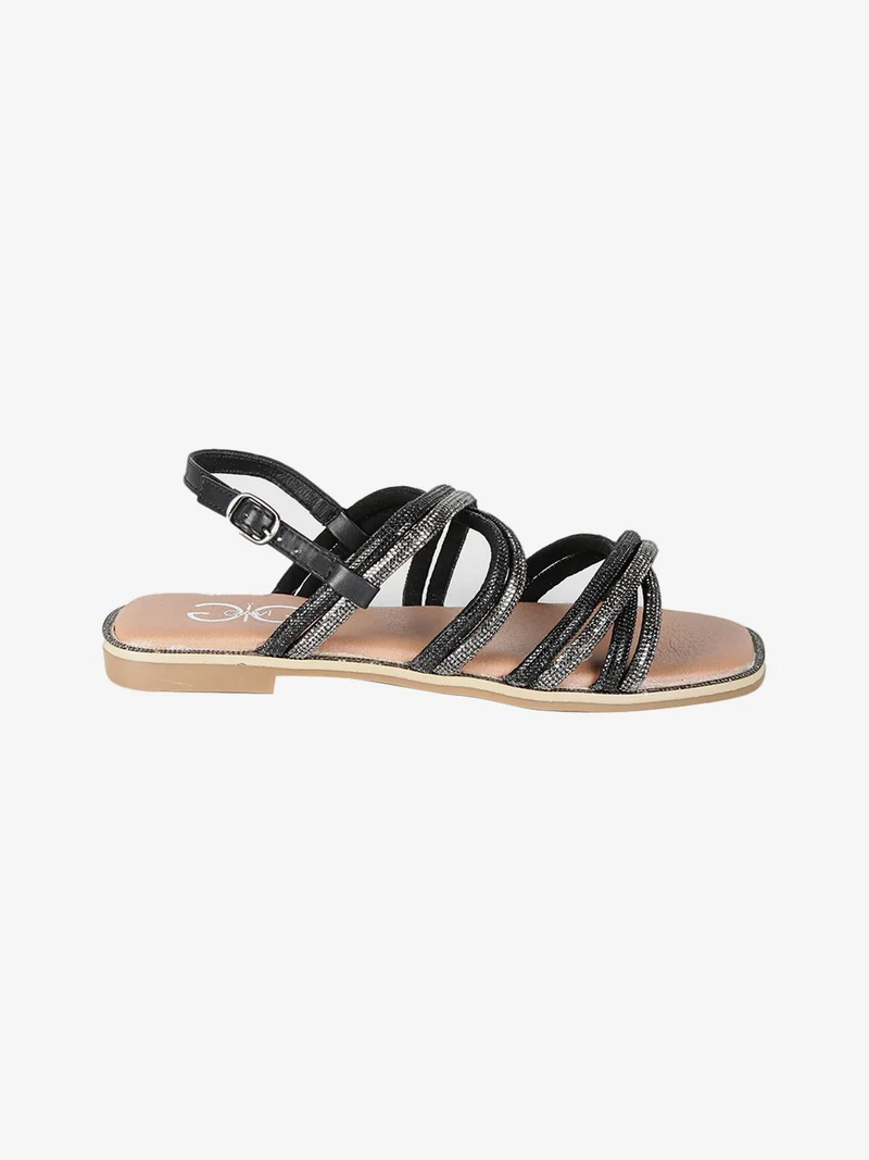 Sandali donna con fascette intrecciate - nero