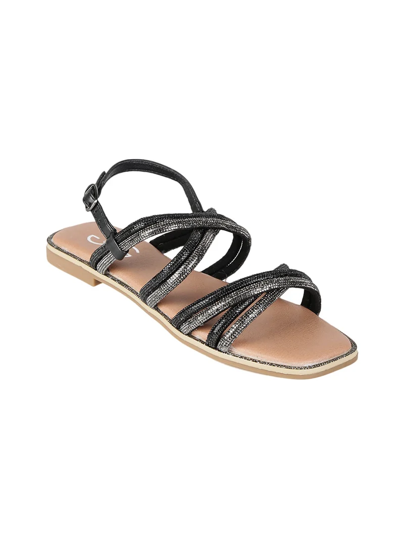Sandali donna con fascette intrecciate - nero