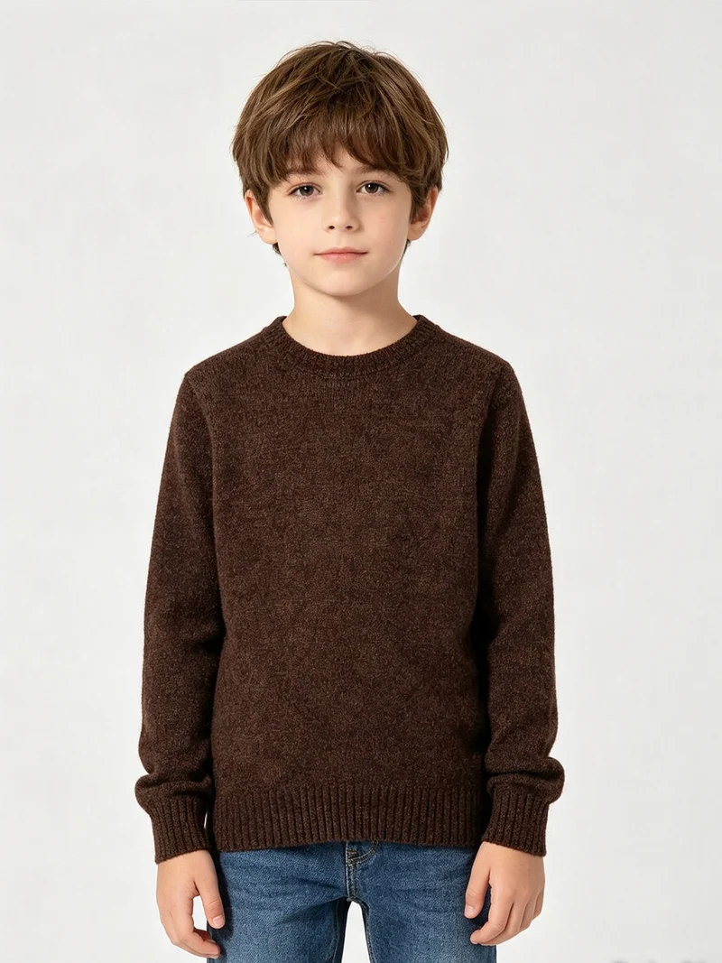 Maglione girocollo da bambino effetto ciniglia - moro
