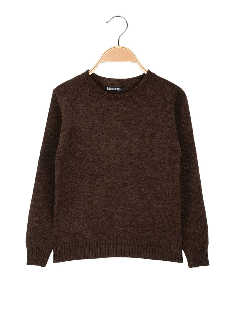 Maglione girocollo da bambino effetto ciniglia - moro