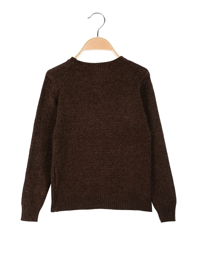 Maglione girocollo da bambino effetto ciniglia - moro