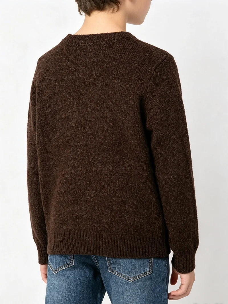 Maglione girocollo da bambino effetto ciniglia - moro