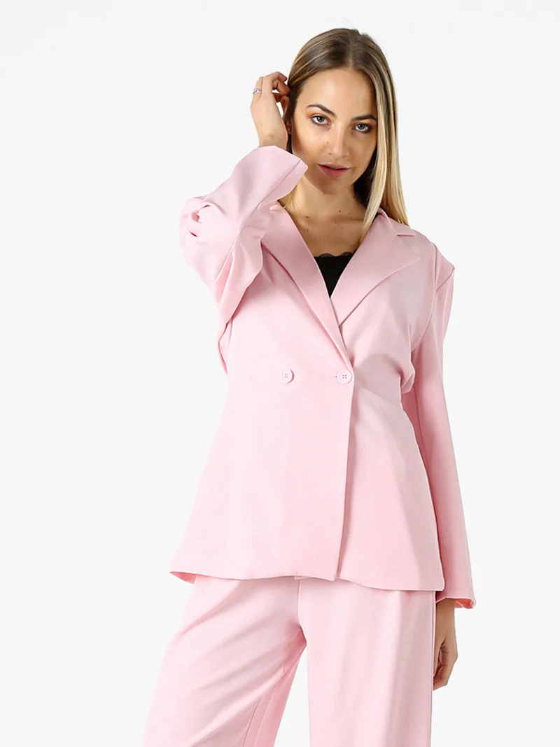 Blazer elegante da donna a doppiopetto con bottoni - rosa
