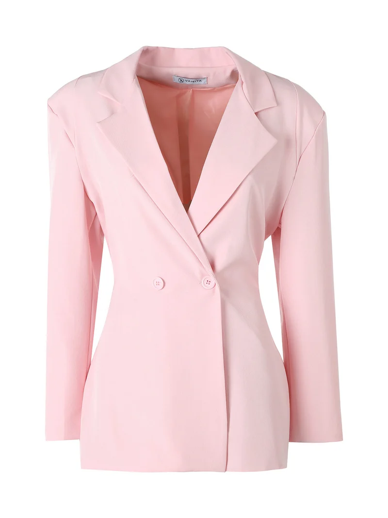 Blazer elegante da donna a doppiopetto con bottoni - rosa