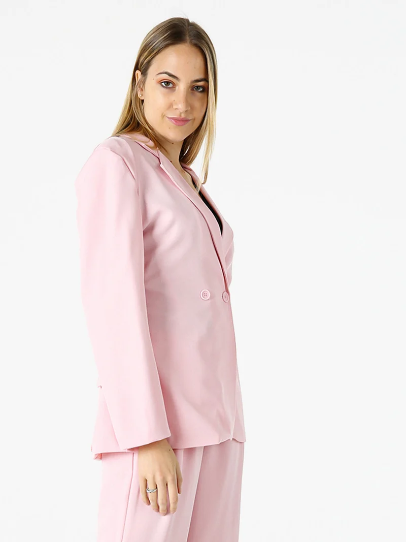 Blazer elegante da donna a doppiopetto con bottoni - rosa