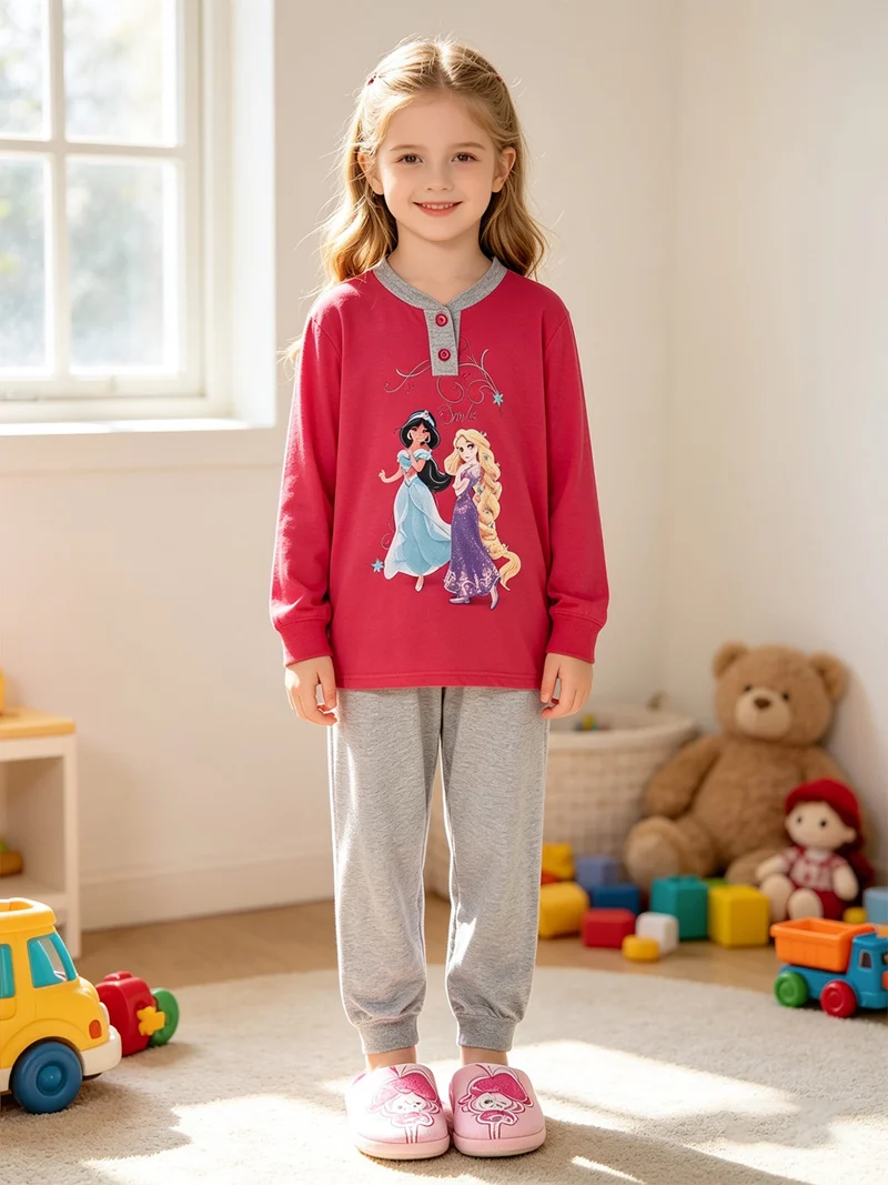 Pigiama lungo bambina in cotone - fucsia