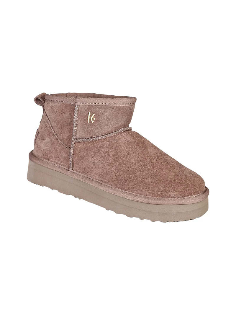Stivaletti donna in pelle scamosciata con platform - taupe