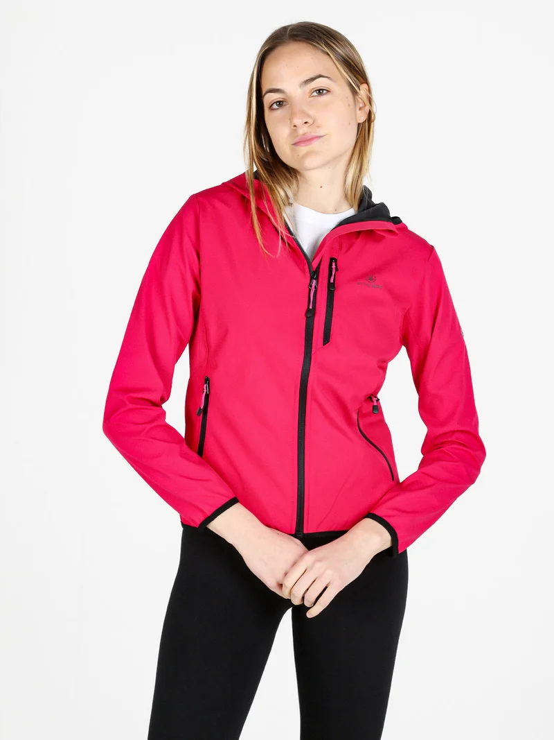 Giacca a vento da donna con cappuccio e zip - fragola