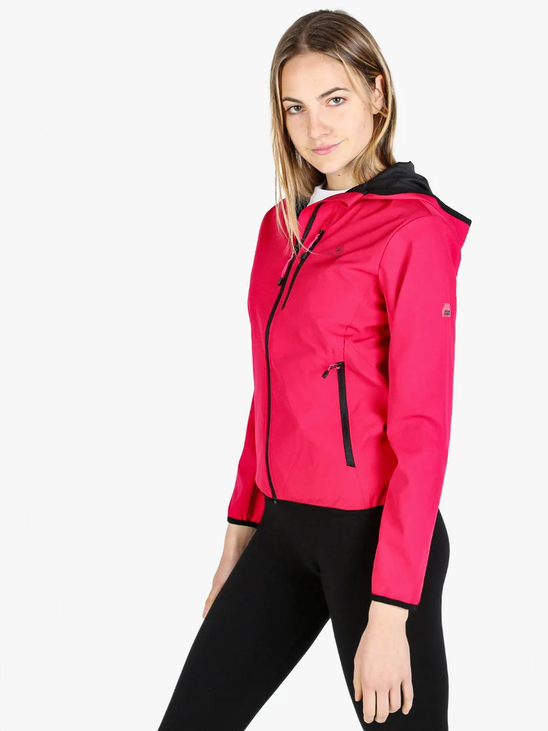 Giacca a vento da donna con cappuccio e zip - fragola
