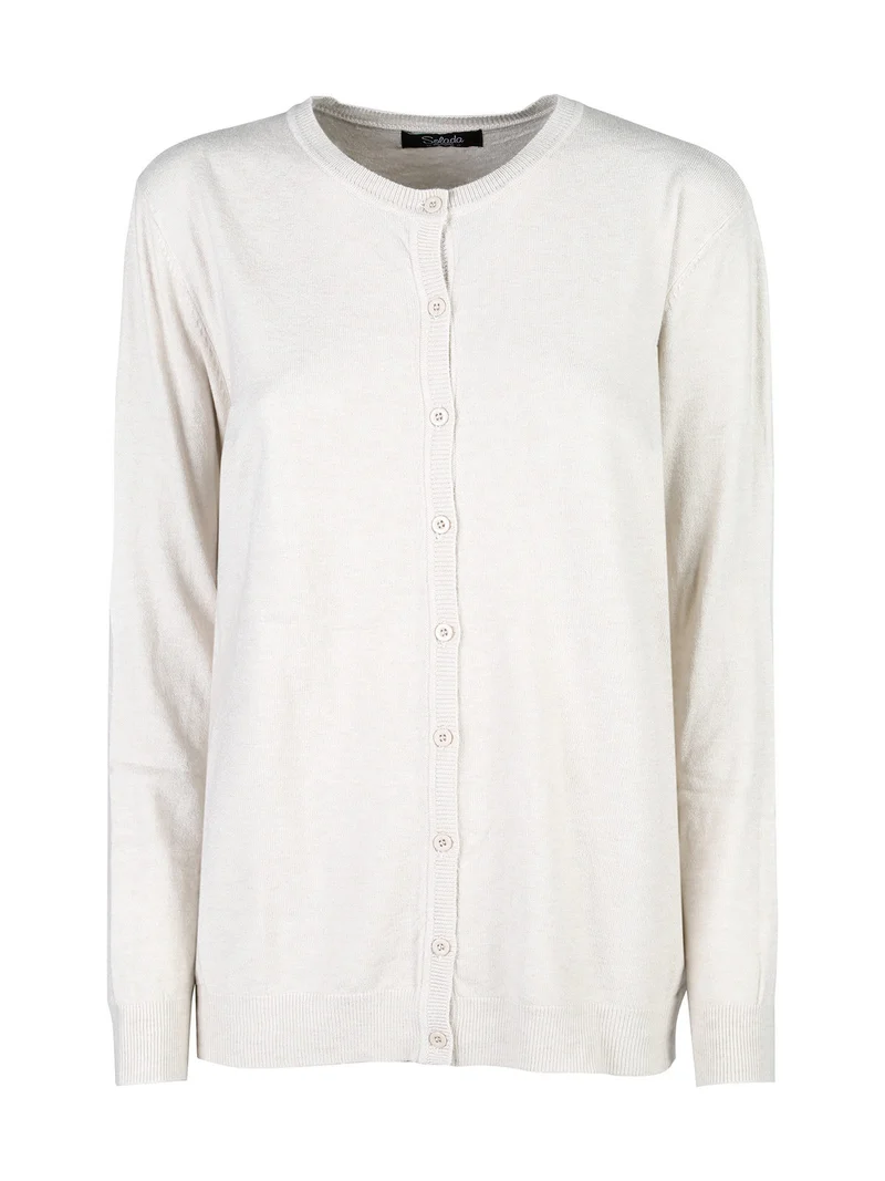Cardigan girocollo da donna in maglia - panna