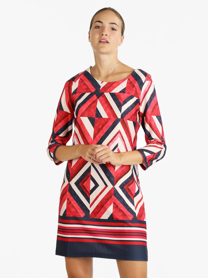 Vestito donna manica lunga con stampa - rosso