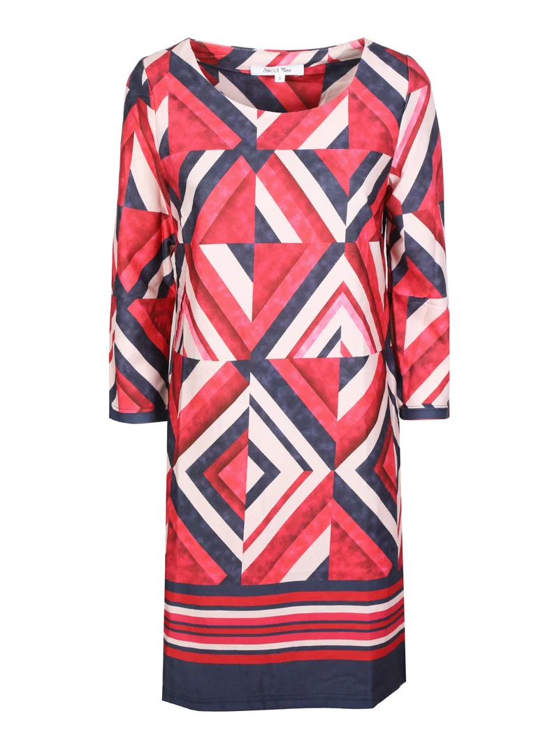 Vestito donna manica lunga con stampa - rosso