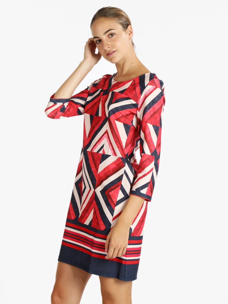 Vestito donna manica lunga con stampa - rosso