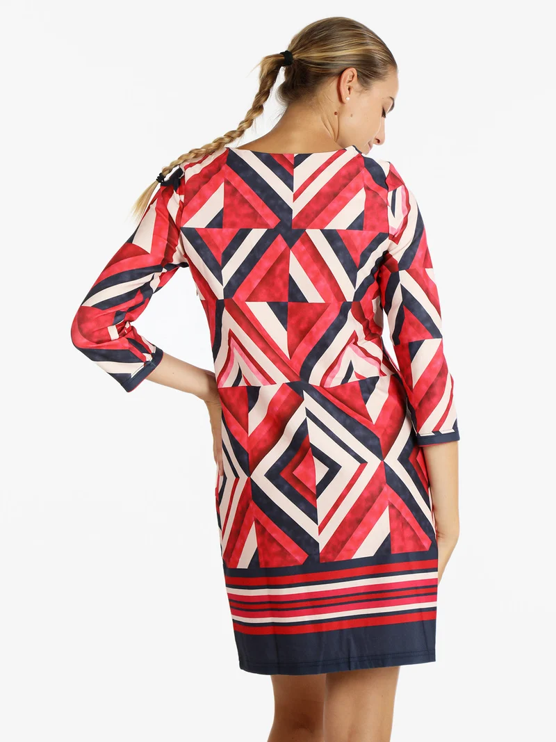 Vestito donna manica lunga con stampa - rosso